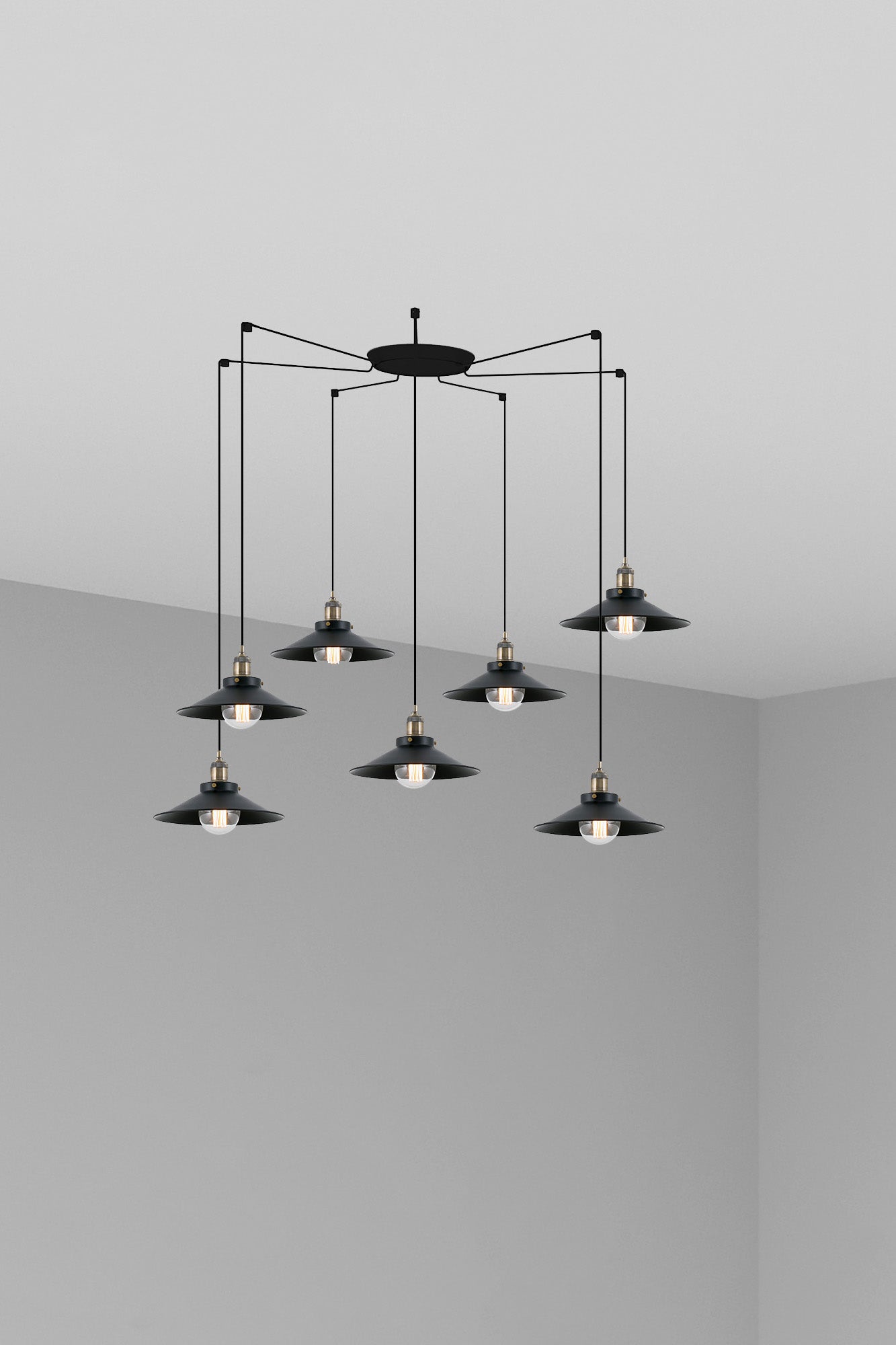 Lámpara colgante MARLIN 7L negra de FARO, modelo 64133-7L, diseño moderno en metal y acero para iluminación interior del hogar, colección 1718