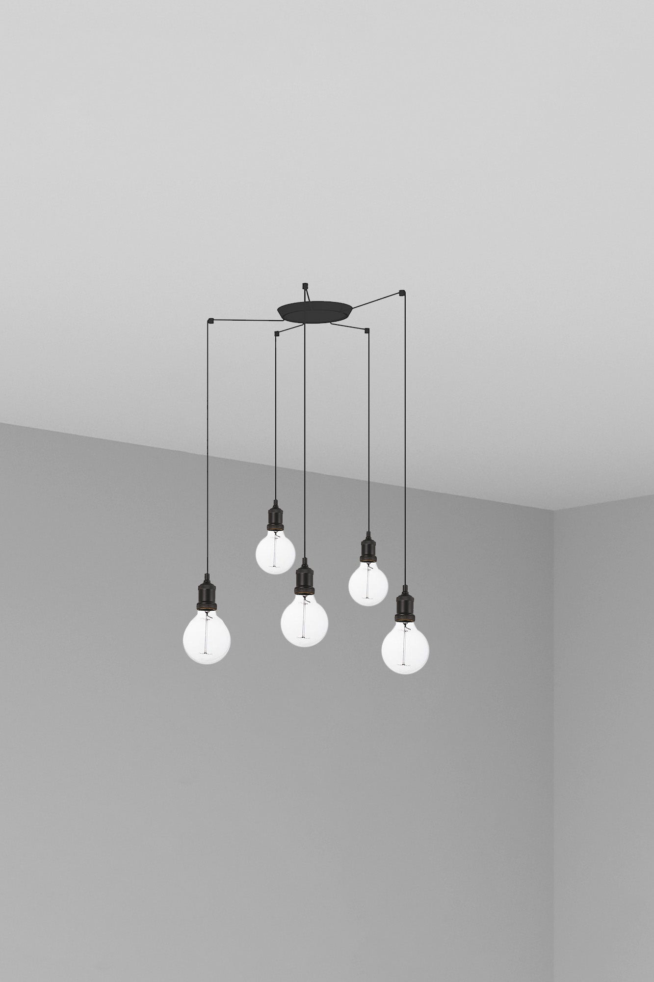 Portalámparas colgante ART 5L negra FARO 64135-5L, diseño moderno en acero de la colección 64130 para iluminación interior decorativa en el hogar, lámparas de suspensión elegantes