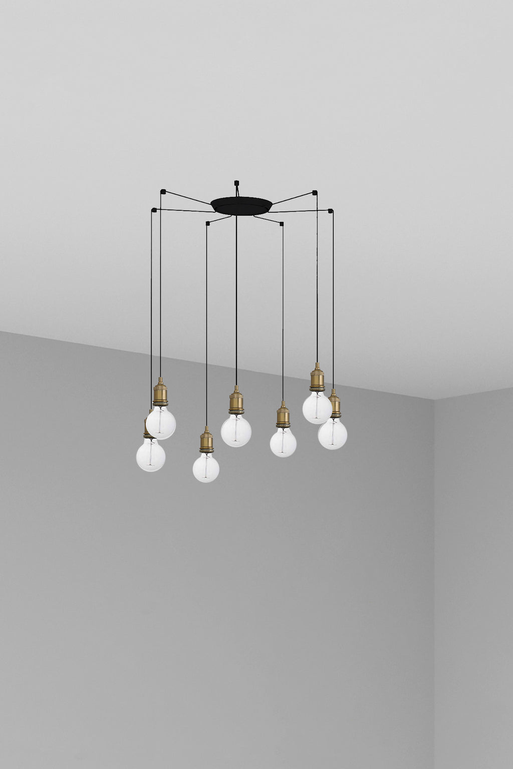 Lámpara colgante ART 7L en oro viejo de FARO, modelo 64137-7L, luminaria de suspensión moderna en acero para interior, con portalámparas múltiples E27 LED de la colección 64130.