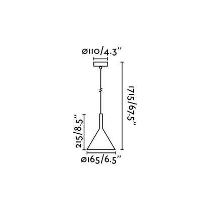 Diagrama de medidas y dimensiones de la lámpara colgante PAM 165 negra y oro de FARO, referencia 64160, diseño contemporáneo en acero y PMMA para iluminación LED en salón interior