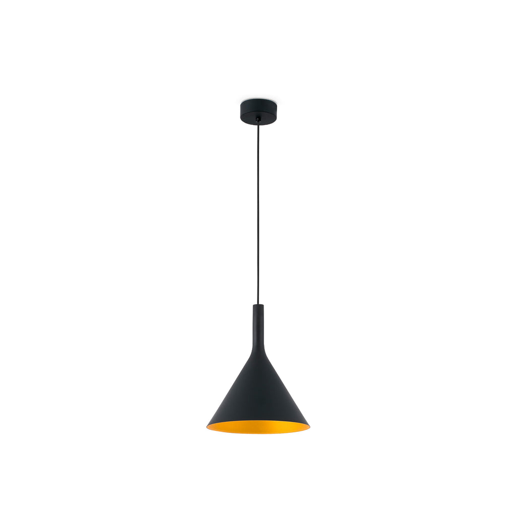 Lámpara colgante PAM 250 negra y oro FARO modelo 64162, diseño contemporáneo LED de suspensión para iluminación decorativa en salón interior con PMMA