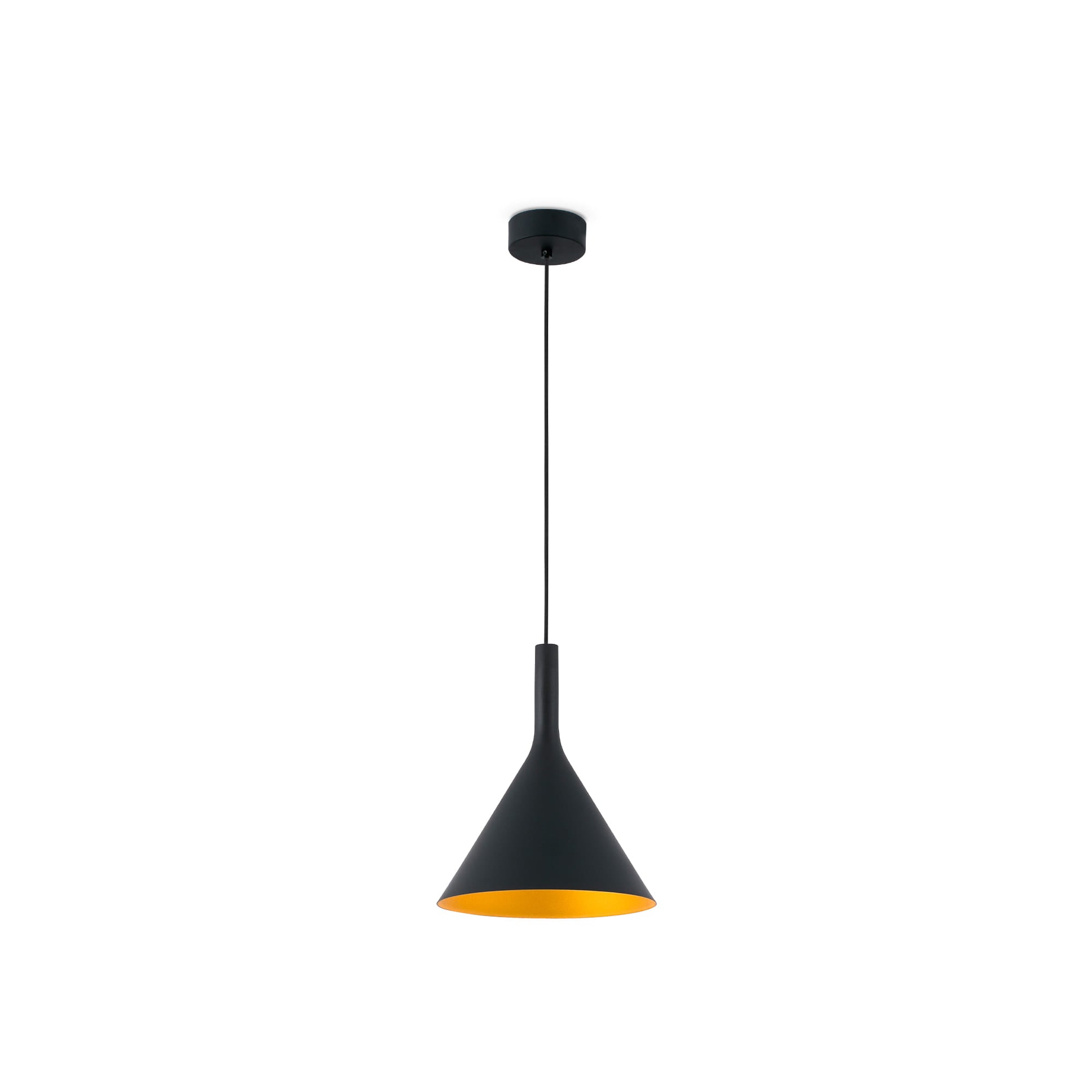 Lámpara colgante PAM 250 negra y oro FARO modelo 64162, diseño contemporáneo LED de suspensión para iluminación decorativa en salón interior con PMMA