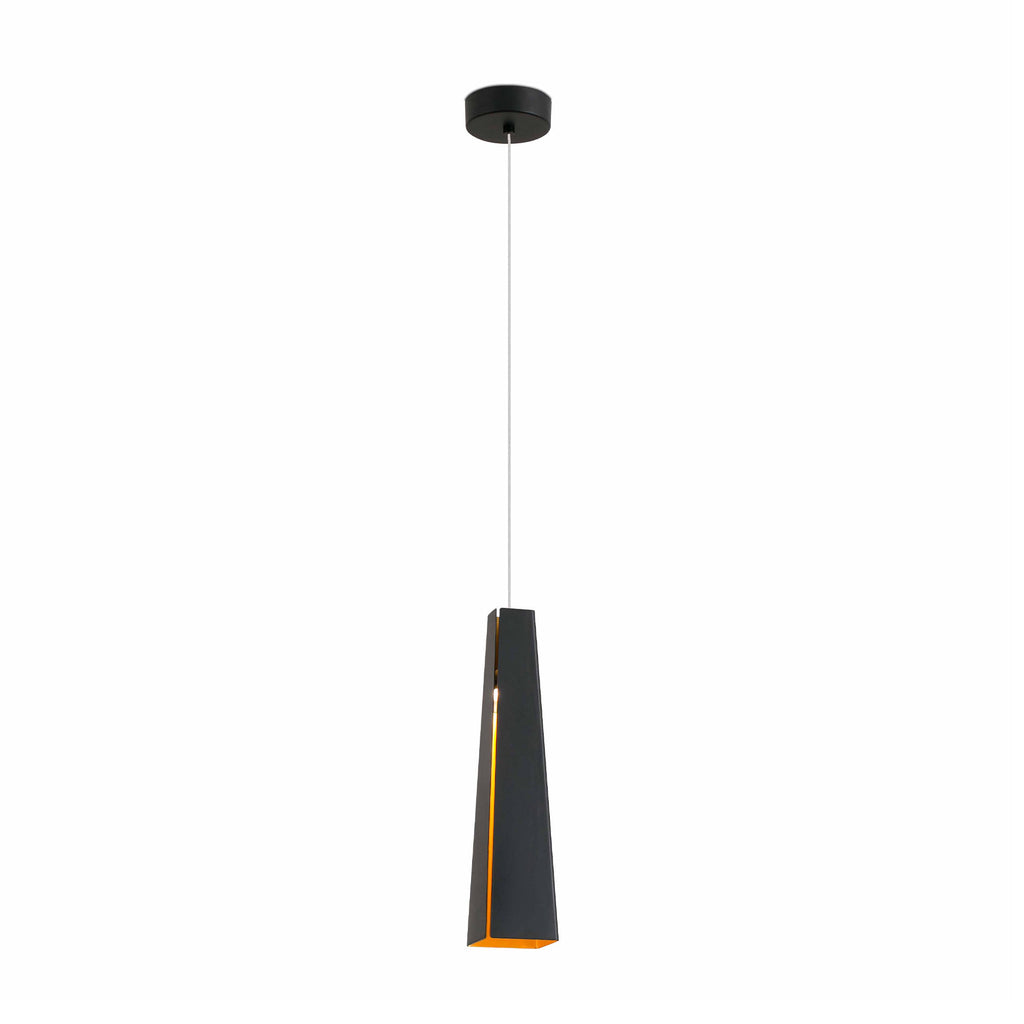 Luminaria colgante PLUMA negra y oro FARO 64172, diseño contemporáneo en aluminio LED para salón interior, suspensión elegante