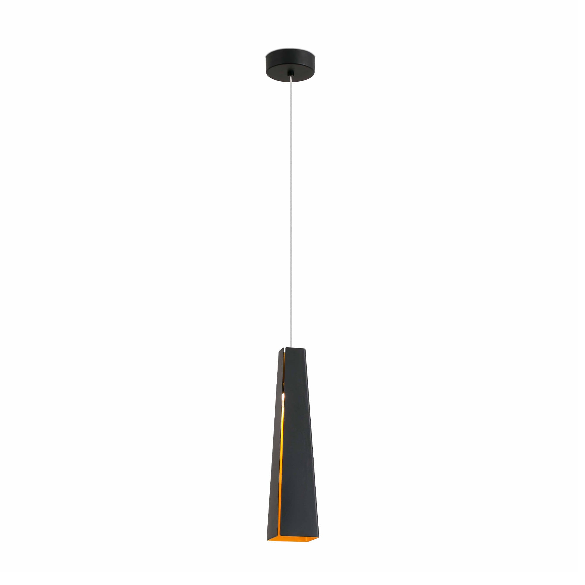 Luminaria colgante PLUMA negra y oro FARO 64172, diseño contemporáneo en aluminio LED para salón interior, suspensión elegante