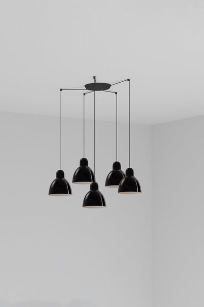 Luminaria colgante Venice 5L negra de FARO, diseño en cerámica brillante con 5 luces LED para iluminación interior, serie 6437 por Adolfo Abejón, ideal para hogar acogedor