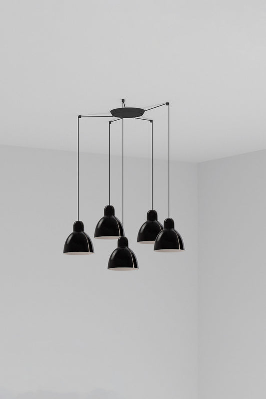 Luminaria colgante Venice 5L negra de FARO, diseño en cerámica brillante con 5 luces LED para iluminación interior, serie 6437 por Adolfo Abejón, ideal para hogar acogedor