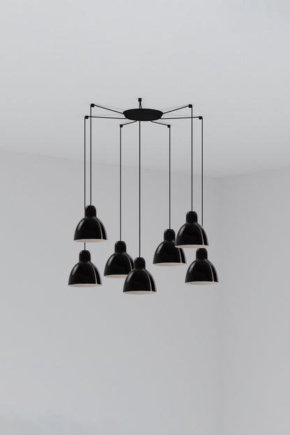 Luminaria colgante VENICE 7L negra de FARO, 7 luces en cerámica y acero, ideal para salón o comedor interior.