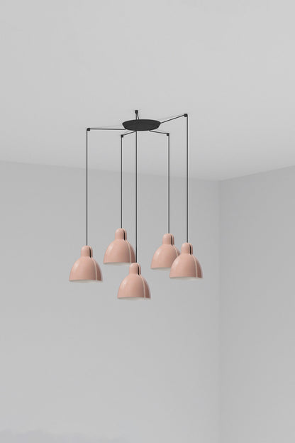 Luminaria colgante VENICE 5L rosa de FARO, diseño artesanal en cerámica y acero para iluminación interior con 5 luces de suspensión