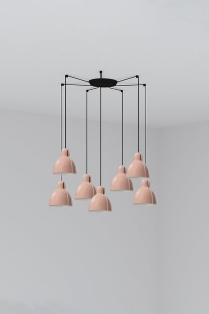 Luminaria colgante Venice 7L en color rosa de Faro, diseño artesanal en cerámica y acero para interior, suspensión con 7 luces LED.