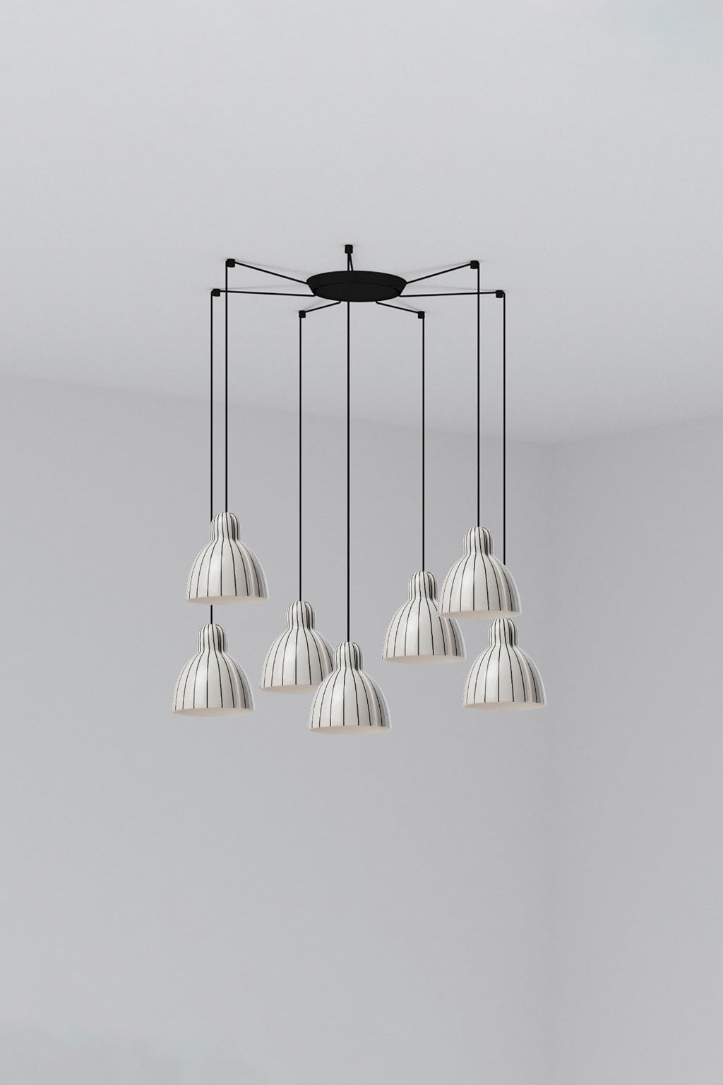 Luminaria colgante VENICE 7L en blanco y negro brillo de FARO, diseño artesanal en cerámica y acero para iluminación interior, colección 6437