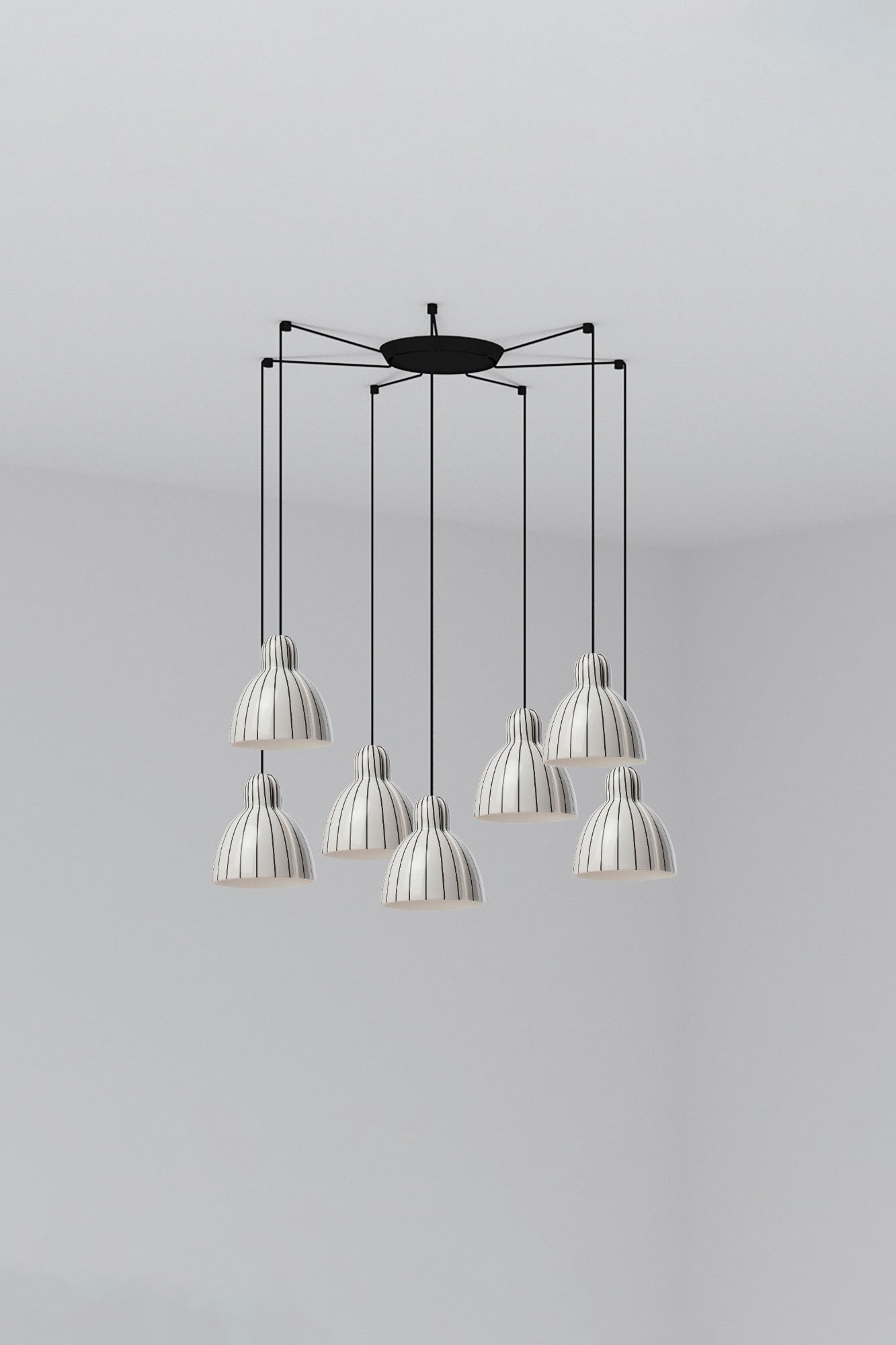 Luminaria colgante VENICE 7L en blanco y negro brillo de FARO, diseño artesanal en cerámica y acero para iluminación interior, colección 6437