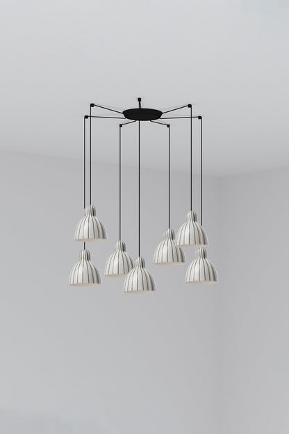 Luminaria colgante VENICE 7L en blanco y negro brillo de FARO, diseño artesanal en cerámica y acero para iluminación interior, colección 6437