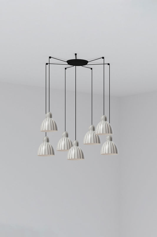Luminaria colgante VENICE 7L en blanco y negro brillo de FARO, diseño artesanal en cerámica y acero para iluminación interior, colección 6437