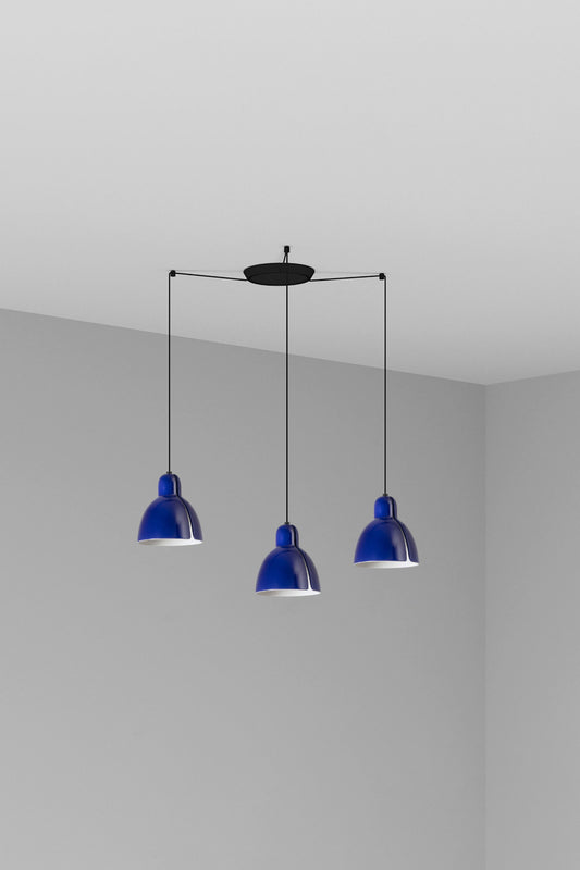 Luminaria colgante VENICE 3L en azul cobalto de FARO, diseño en cerámica y acero para iluminación interior acogedora en el hogar