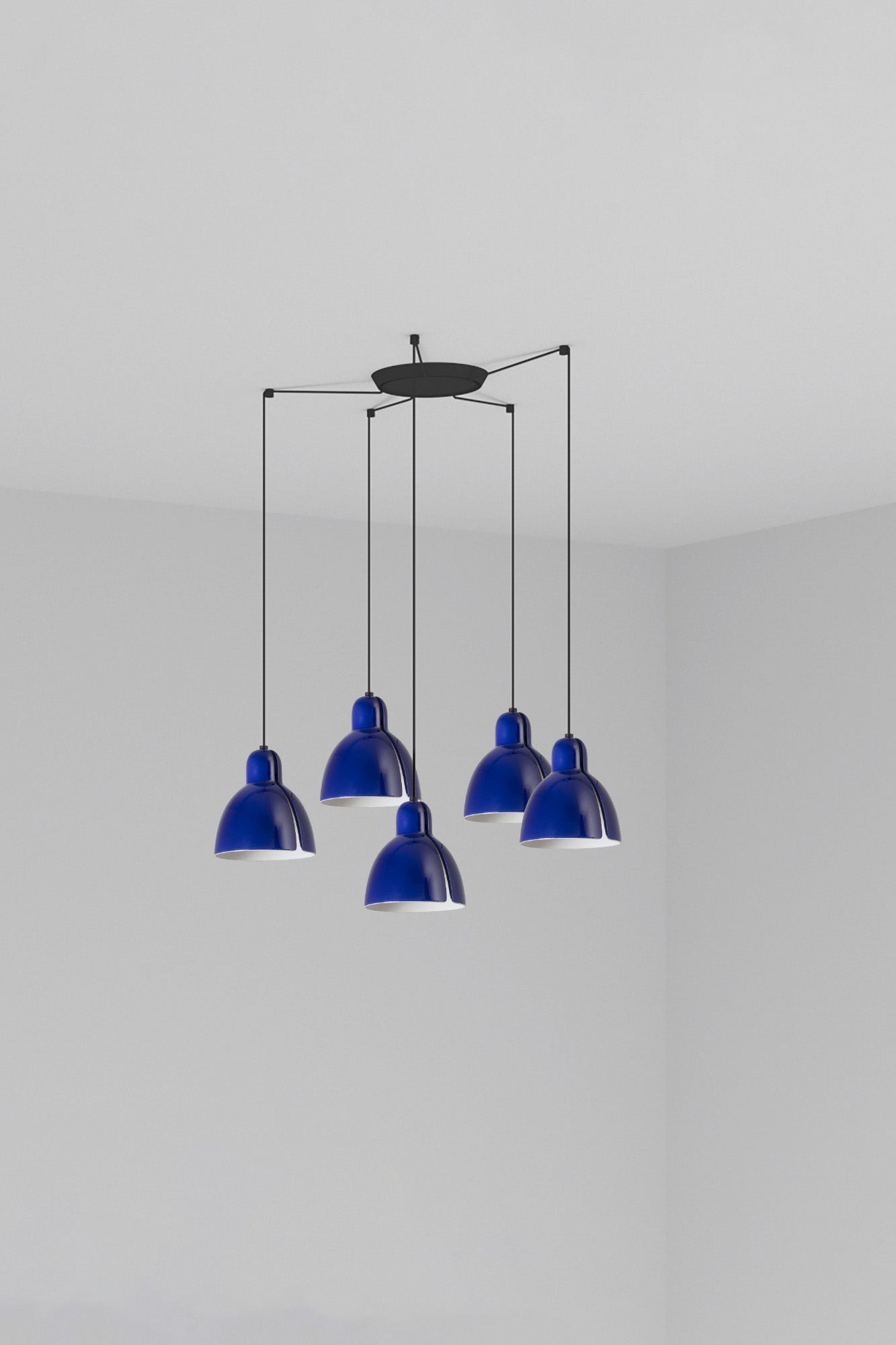 Luminaria colgante VENICE 5L en azul cobalto de FARO, diseño artesanal de cerámica para iluminación interior en el hogar, suspensión de techo con 5 luces (64255-115-5L)