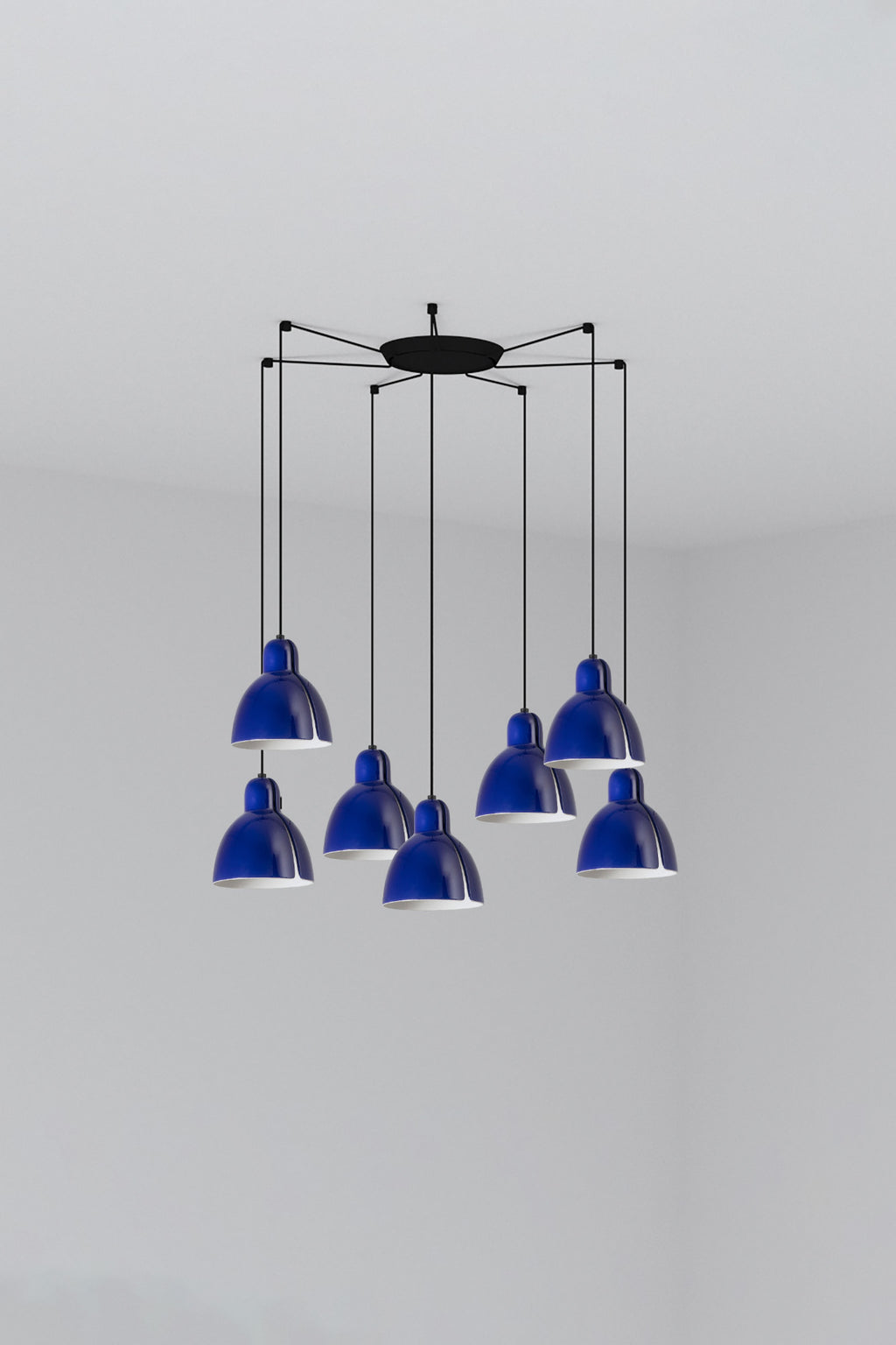 Luminaria colgante VENICE 7L en azul cobalto de FARO, diseño artesanal de cerámica por Adolfo Abejón, iluminación suspensión interior para hogar, colección 6437