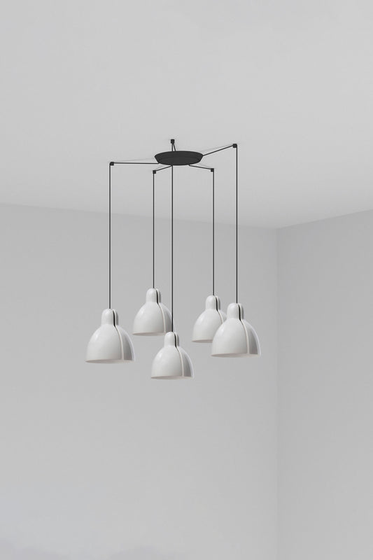 Luminaria colgante VENICE 200 5L blanca de FARO, diseño artesanal en cerámica y acero inoxidable para iluminación interior del hogar, colección 6437