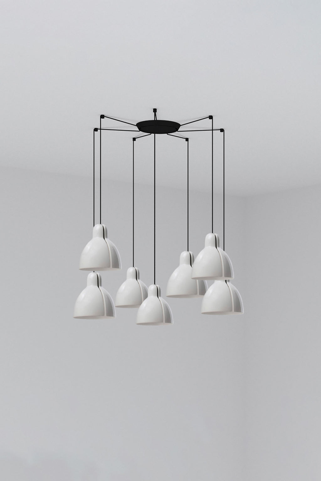 Luminaria colgante VENICE 200 7L blanca de FARO, diseño artesanal en cerámica y acero para iluminación interior del hogar, colección 6437.