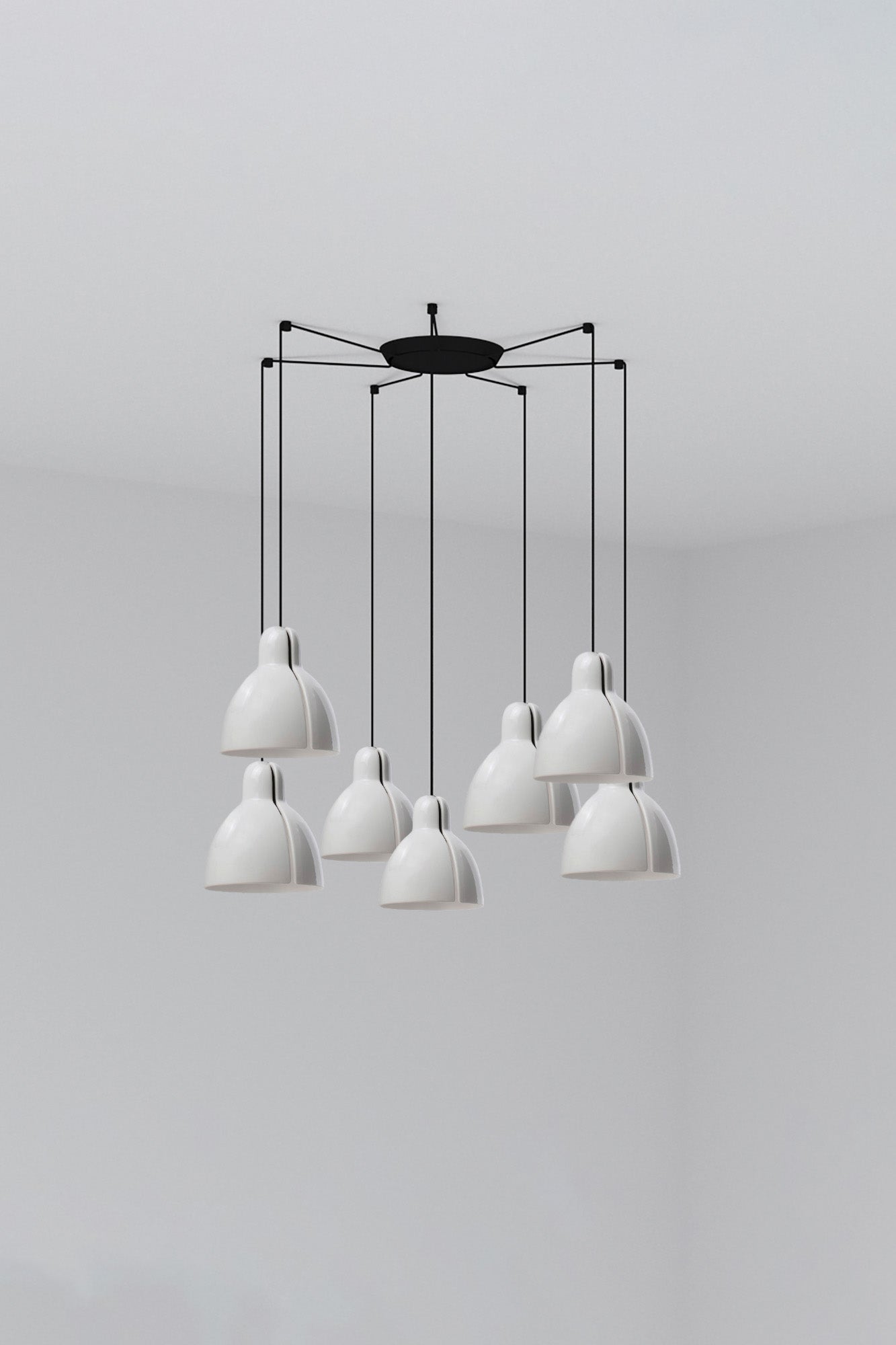 Luminaria colgante VENICE 200 7L blanca de FARO, diseño artesanal en cerámica y acero para iluminación interior del hogar, colección 6437.