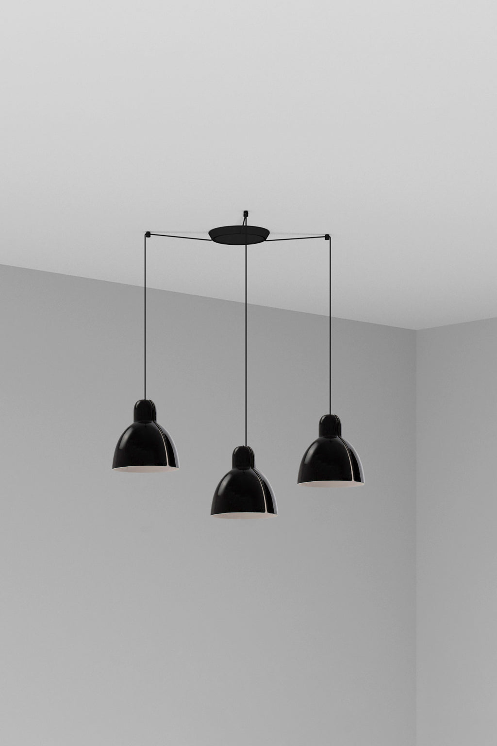 Luminaria colgante VENICE 200 3L negra de FARO, diseño artesanal en cerámica y acero para iluminación interior del hogar