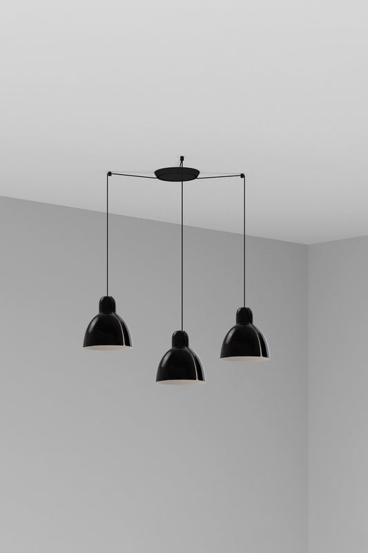 Luminaria colgante VENICE 200 3L negra de FARO, diseño artesanal en cerámica y acero para iluminación interior del hogar