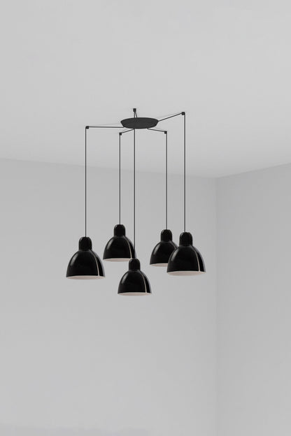 Luminaria colgante VENICE 200 5L negra de FARO, diseño atemporal en cerámica y acero para iluminación suspensión interior, ideal para ambientes acogedores, colección 6437, ref. 64255-125-5L