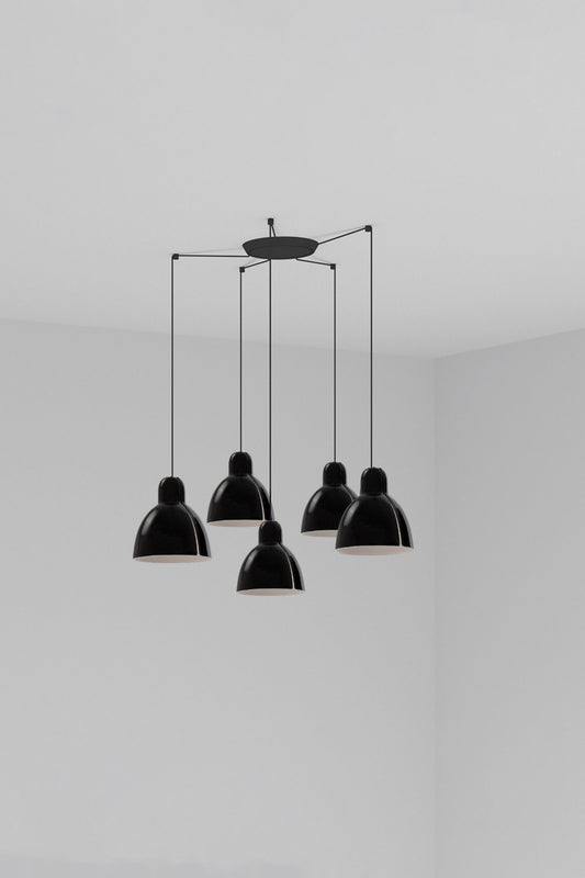 Luminaria colgante VENICE 200 5L negra de FARO, diseño atemporal en cerámica y acero para iluminación suspensión interior, ideal para ambientes acogedores, colección 6437, ref. 64255-125-5L