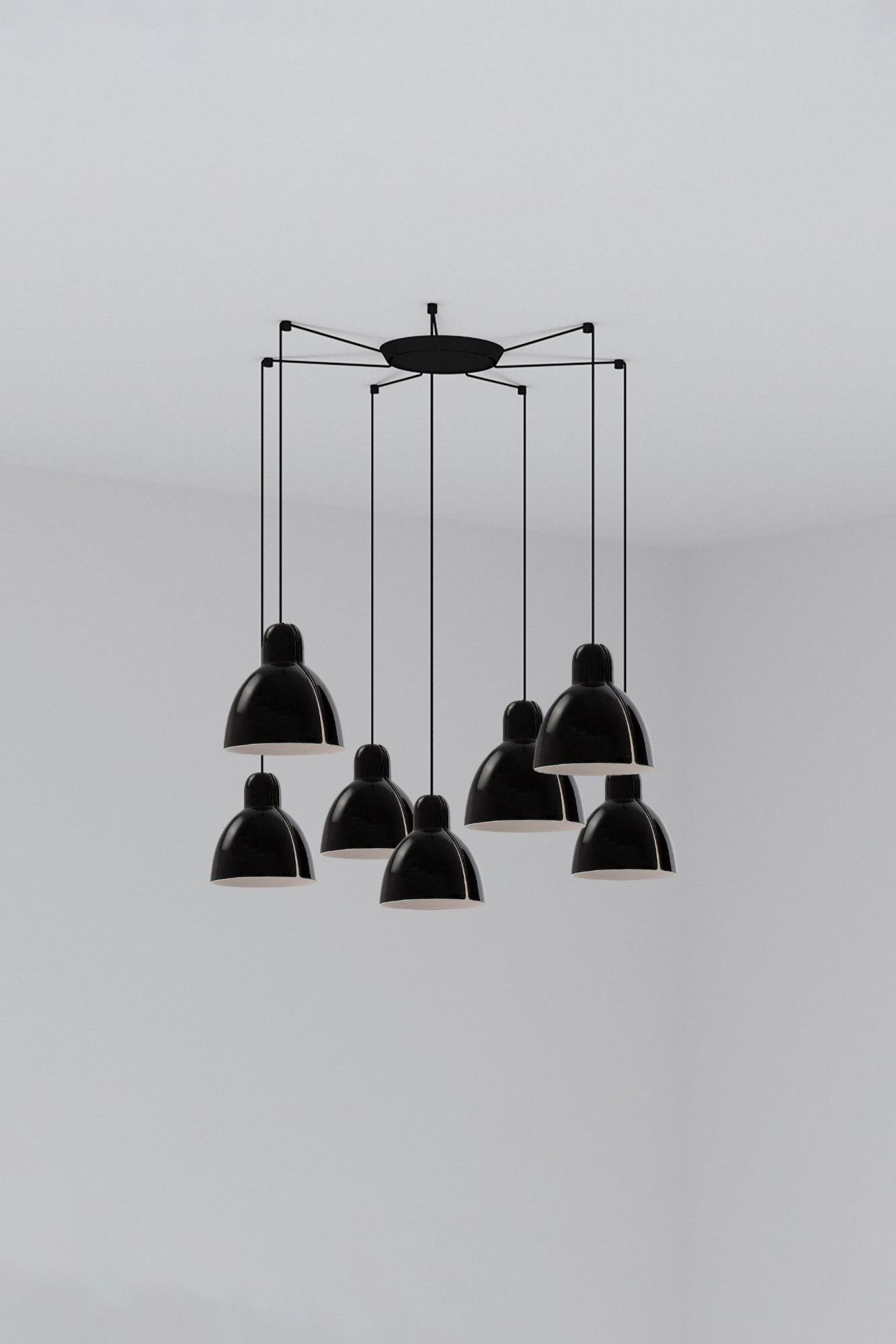 Luminaria colgante VENICE 200 7L negra de FARO colección 6437, diseño artesanal en cerámica para suspensión techo e iluminación interior hogar con 7 sockets LED E27