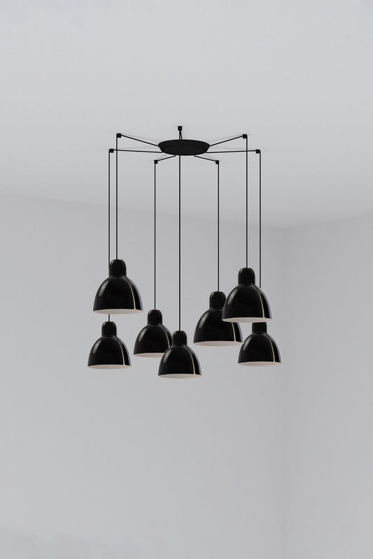 Luminaria colgante VENICE 200 7L negra de FARO colección 6437, diseño artesanal en cerámica para suspensión techo e iluminación interior hogar con 7 sockets LED E27