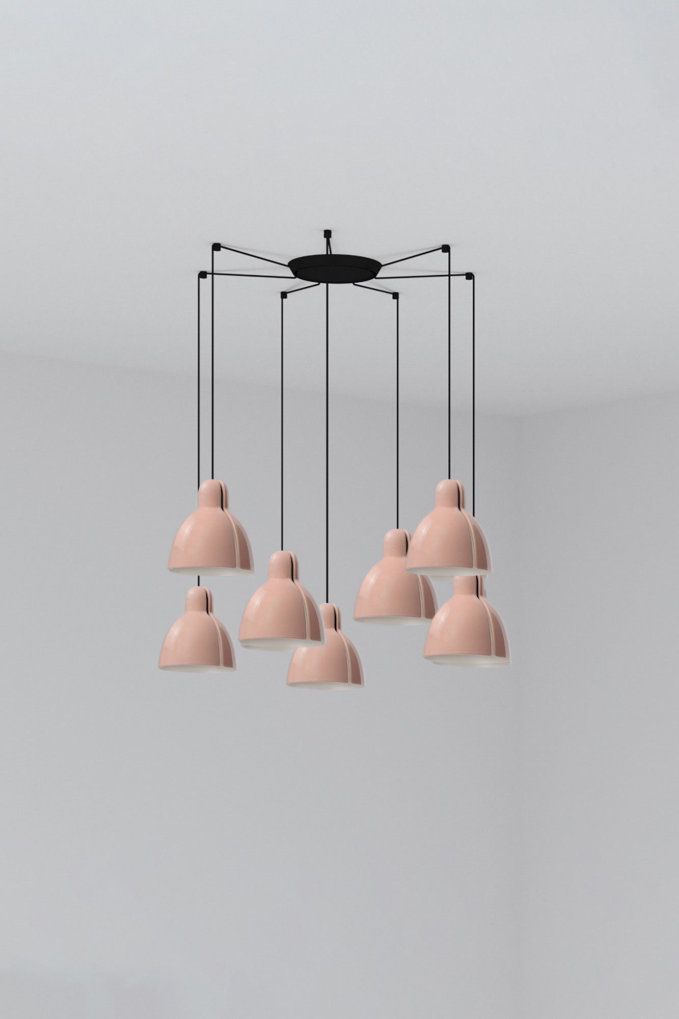 Luminaria colgante VENICE 200 7L en rosa brillo de FARO, diseño artesanal en cerámica y acero para iluminación interior del hogar.