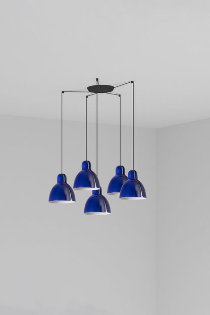 Luminaria colgante VENICE 200 5L en azul cobalto, diseño artesanal de cerámica por FARO, suspensión interior con 5 luces LED - 64255-128-5L