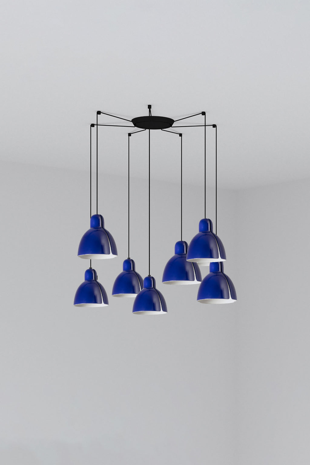 Lámpara colgante VENICE 200 7L azul cobalto FARO, diseño artesanal en cerámica y acero para iluminación interior