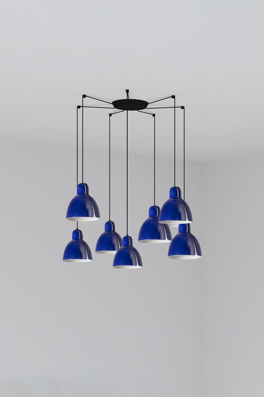 Lámpara colgante VENICE 200 7L azul cobalto FARO, diseño artesanal en cerámica y acero para iluminación interior
