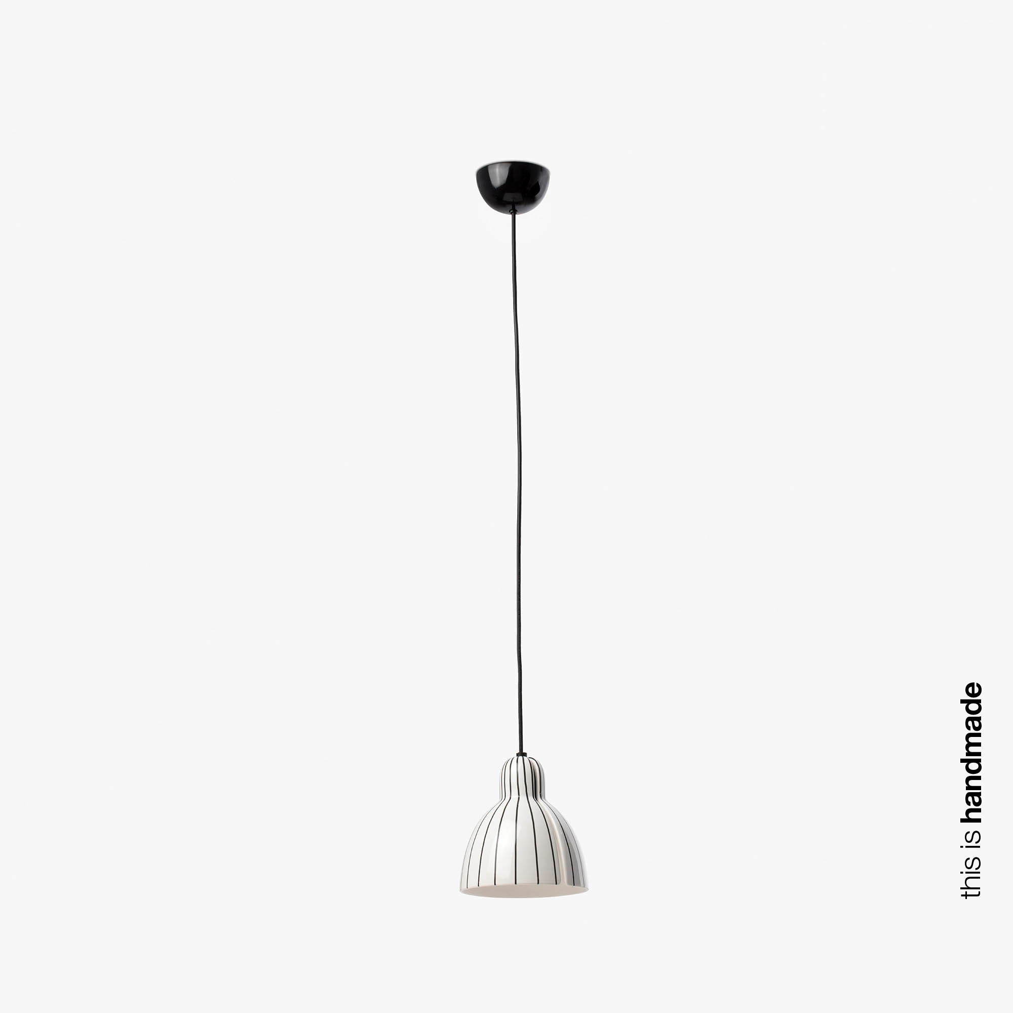 Luminaria colgante VENICE Rayas en blanco y negro brillo, diseño minimalista de cerámica artesanal para iluminación interior del hogar, modelo FARO 64258