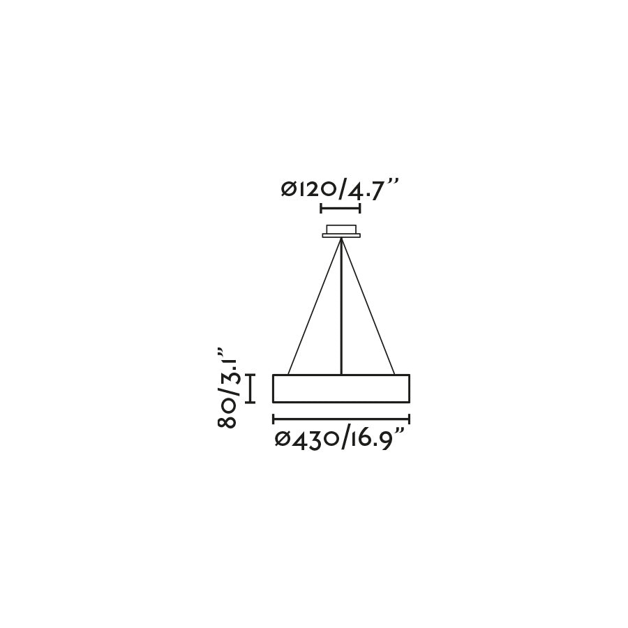 Diagrama de medidas dimensionales de la lámpara colgante Cocotte 430 negra de FARO modelo 64263-110, diseño moderno en aluminio con LED 3000K para iluminación interior del hogar en suspensión