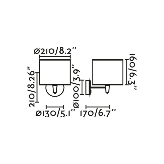 Medidas del aplicque de pared MAMBO negro/ratán FARO 64307-47: dimensiones luminaria interior LED en acero y ratán para hospitality, vista técnica de instalación superficial