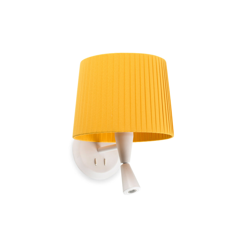 Aplique de pared SAMBA con lector LED de FARO, modelo 64308-36, en blanco y amarillo textil y acero, luminaria superficie para iluminación interior y hospitality