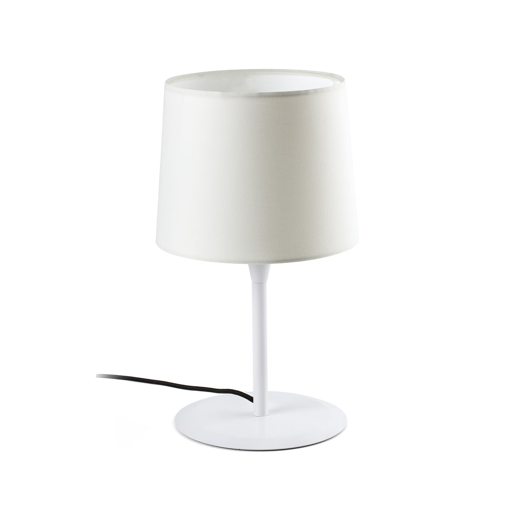 Lámpara de sobremesa CONGA blanca de FARO modelo 64310-04, diseño en acero y textil para iluminación interior en salas de estar y hospitality