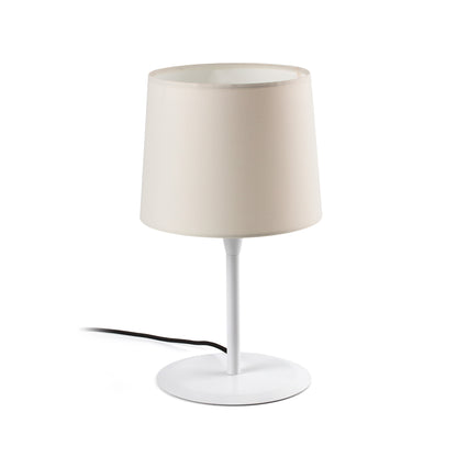 Luminaria de mesa CONGA sobremesa blanca y beige de FARO, modelo 64310-05, con base de acero textil y bombilla LED E27 para iluminación interior del hogar y hospitality.