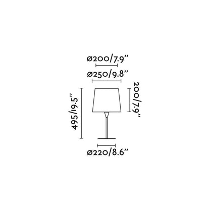 Medidas dimensionales de la lámpara de sobremesa CONGA negra/negra de FARO modelo 64311-06, diseño minimalista en acero y textil para iluminación interior y hospitality