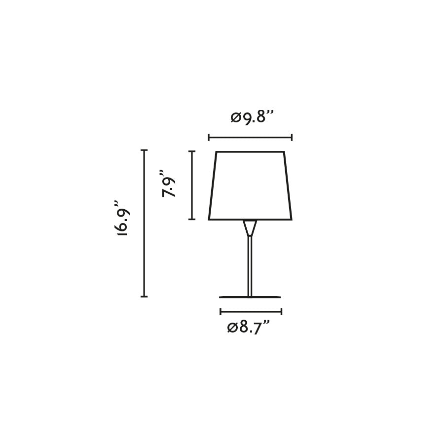 Diagrama de medidas de la lámpara de mesa SAMBA sobremesa negra mate con encintado verde de FARO, modelo 64311-40-US, iluminación interior en acero y textil para hospitality