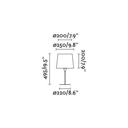 Diagrama de medidas de la lámpara de mesa Samba negra y verde de Faro, modelo 64311-40, iluminación interior en acero textil para hospitality y sobremesa