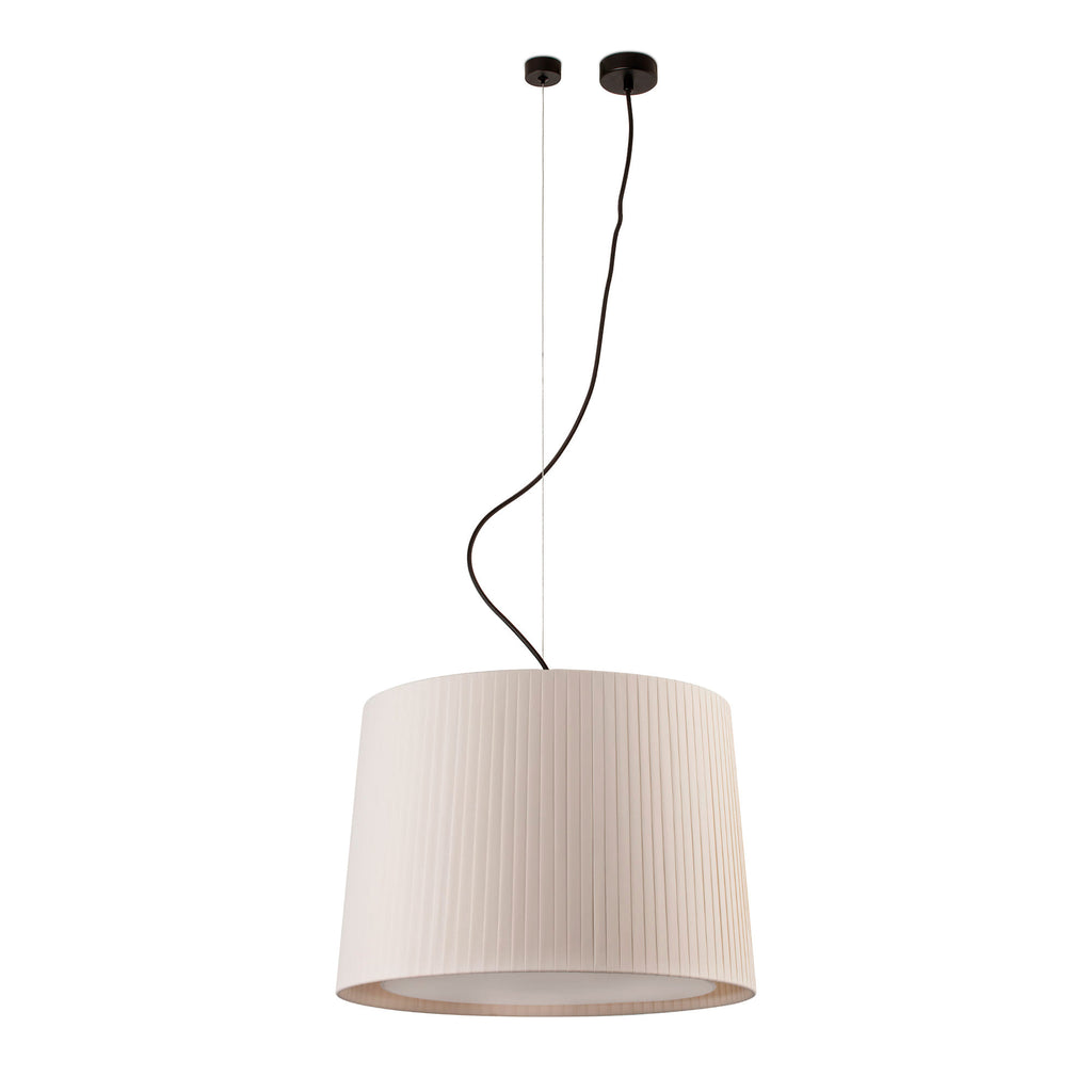 Lámpara colgante Samba negra con encintado beige de Faro, ø450 mm, suspensión en acero y textil para salas de estar, habitaciones e interiores hospitality