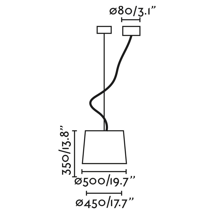 Diagrama de medidas lámpara colgante SAMBA negra con encintado beige ø450 mm FARO 64314-44, suspensión interior en acero y textil para salas de estar y habitaciones hospitality