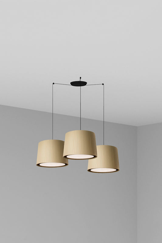 Lámpara colgante SAMBA 3L negra y verde de FARO, iluminación interior en acero textil para hogar y hospitality, compatible con LED E27, modelo 64314-46-3L