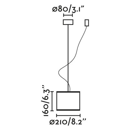 Diagrama de medidas de Lámpara Colgante MAMBO 210 Negra/Ratán FARO 64314-47, suspensión interior con ratán, negro mate, acero, bombilla E27 LED para iluminación hospitality