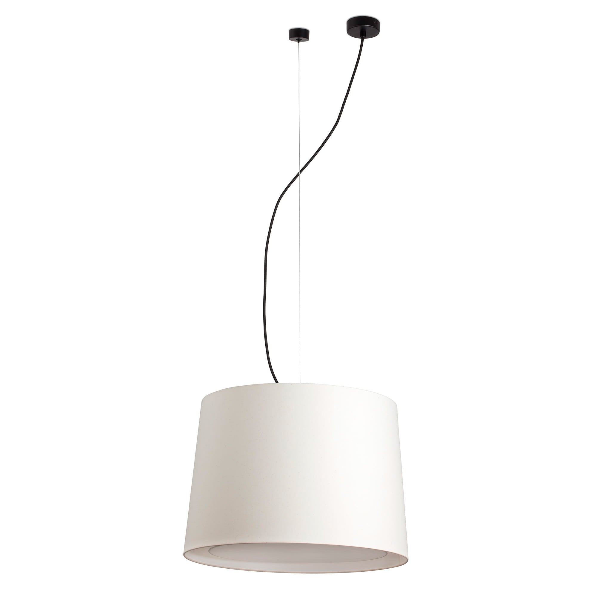 Lámpara colgante CONGA 450 de FARO en negro y beige, diseño moderno de acero y textil para iluminación interior en salas de estar, habitaciones y hospitality.