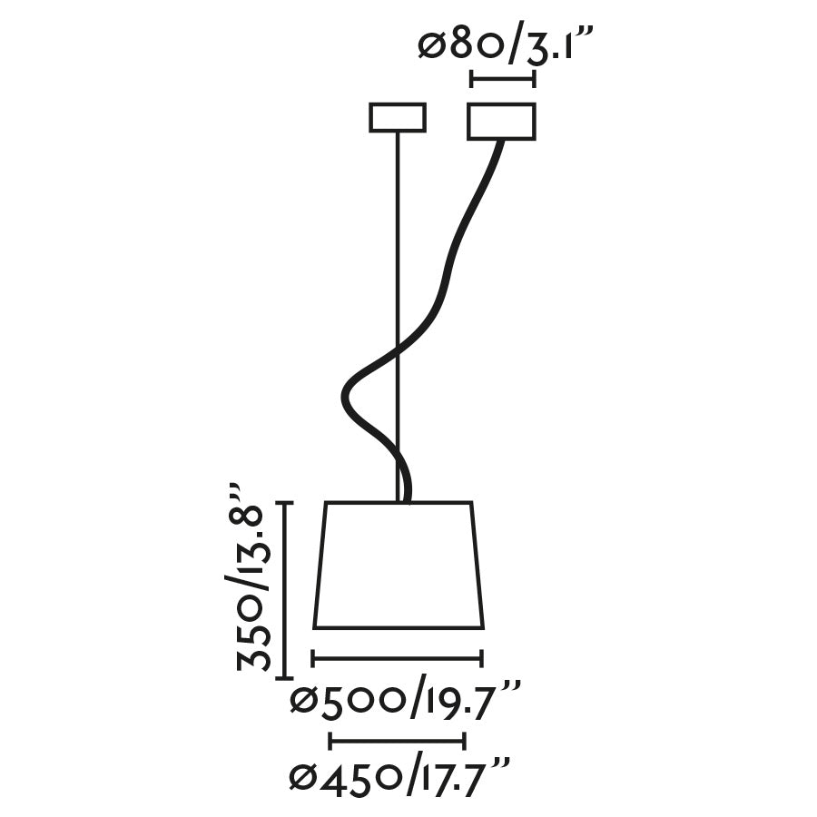 Diagrama de medidas Lámpara Colgante CONGA 450 Negra/Beige FARO 64314-55, iluminación suspensión interior en acero textil para salas de estar y habitaciones de la Colección Conga