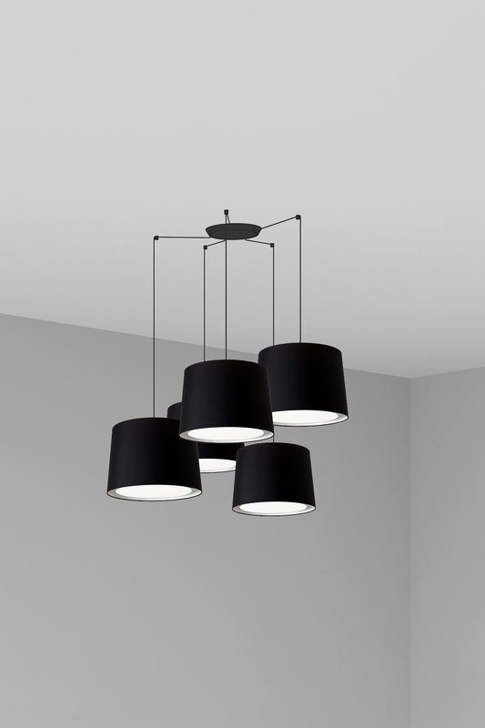 Lámpara colgante CONGA 5L negra de FARO (64314-56-5L), diseño en acero y textil para iluminación interior en salas de estar y hospitality
