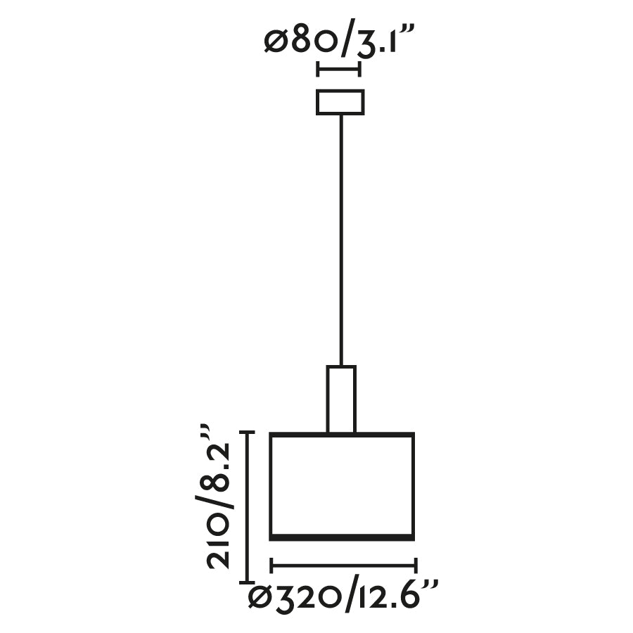 Diagrama de medidas de la Lámpara Colgante MAMBO 320 Negra/Ratán de FARO (modelo 64315-48), dimensiones en ratán y acero para iluminación interior en salas de estar, habitaciones y hospitality
